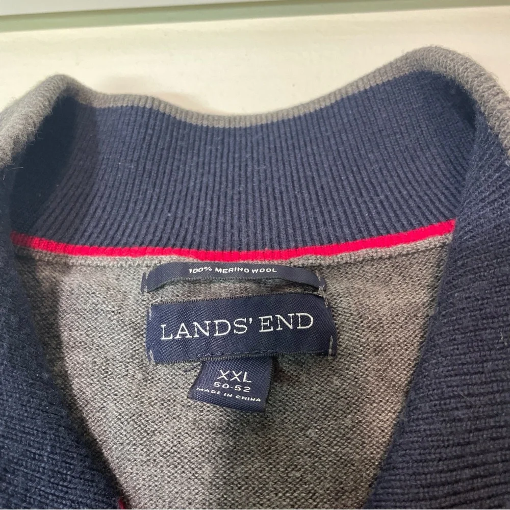 Gray quarter - Zip Men's Merino Wool Sweater - Lands End XXL (50-52)